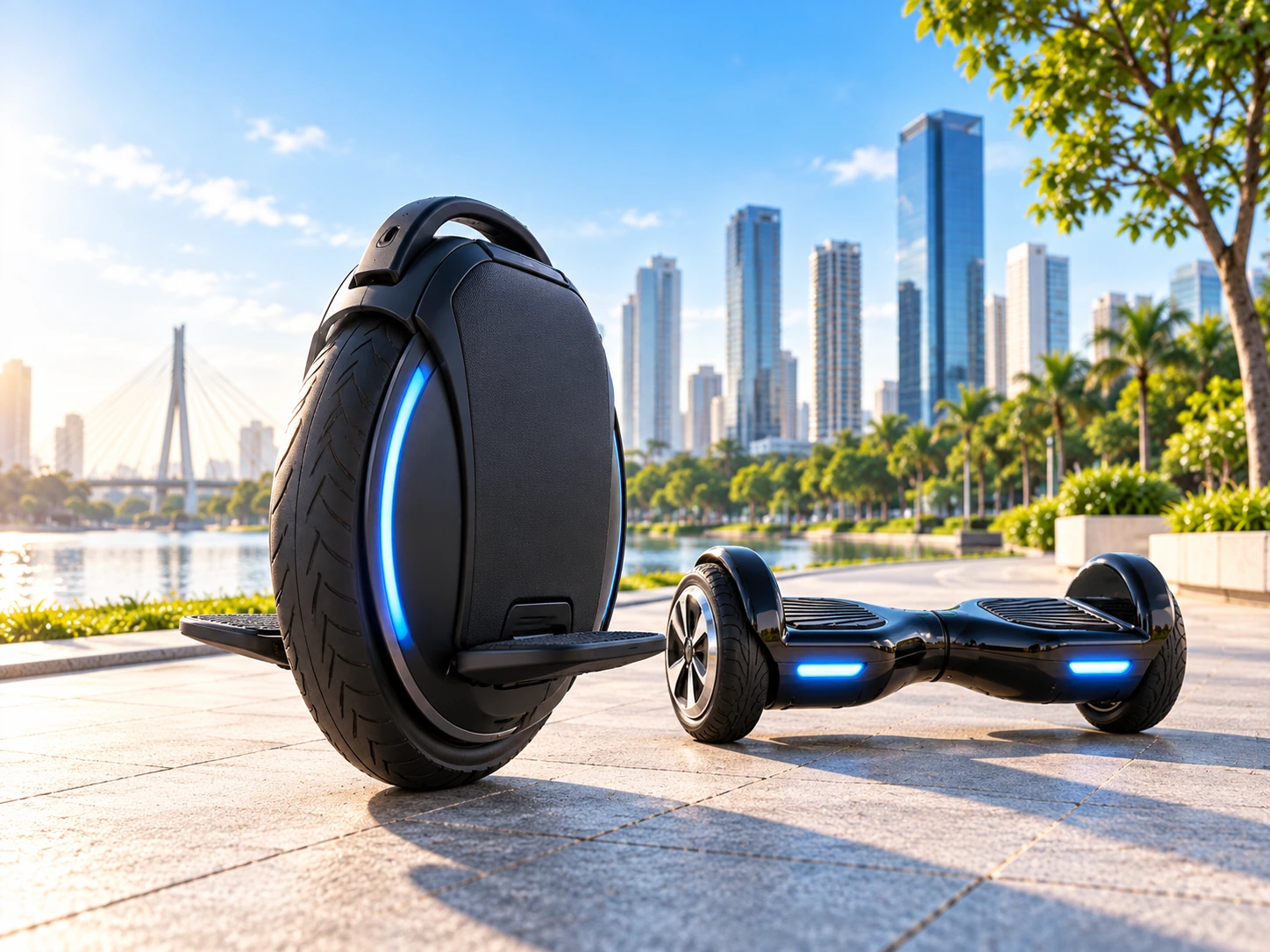 Monociclo elétrico e hoverboard